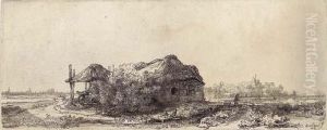 Landscape With A Cottage And Haybarn: Oblong by Harmenszoon van Rijn Rembrandt
