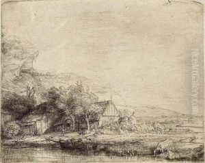 Landscape With Two Cows by Harmenszoon van Rijn Rembrandt