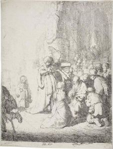 The Presentation In The Temple With An Angel: Smallplate by Harmenszoon van Rijn Rembrandt