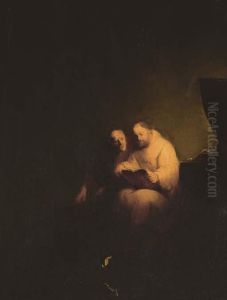 Monks Reading In A Chapel Interior by Harmenszoon van Rijn Rembrandt