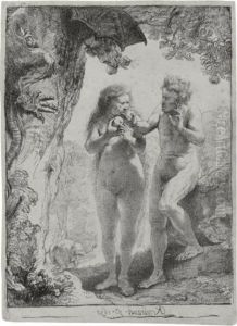 Adam And Eve (bartsch, Hollstein 28; Hind 159; Bjoklund And Barnard 38-d by Harmenszoon van Rijn Rembrandt