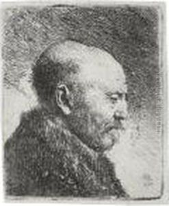 Bald-headed Man In Profile,
Right: The Artist's Father (?) (b., Holl. 292; H. 23; Bb. 30-g) by Harmenszoon van Rijn Rembrandt