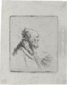 Bald Old Man With A Short Beard, In Profile Right (b., Holl. 306; H. 136; Bb. 35-6) by Harmenszoon van Rijn Rembrandt