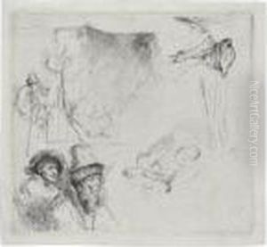 Sheet Of Studies, With A Woman Lying Ill In Bed (b., Holl. 369; H. 163; Bb. 38-2) by Harmenszoon van Rijn Rembrandt