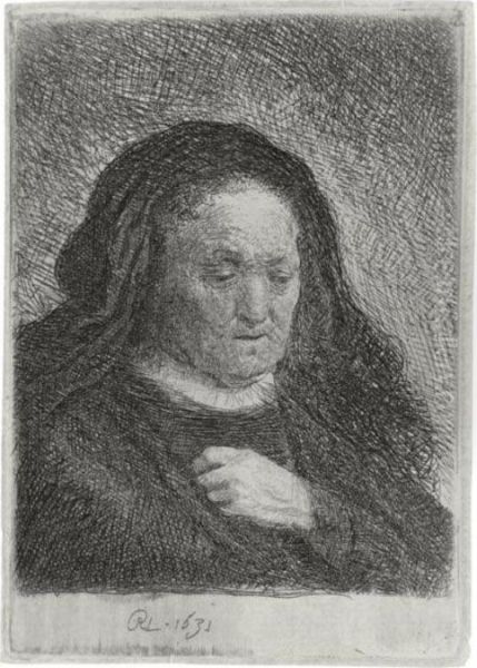 The Artist's Mother With Her Hand On Her Chest (b., Holl. 349; H. 50; Bb. 31-g) - view 1
