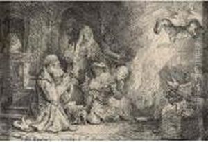 The Angel Departing From The Family Of Tobias by Harmenszoon van Rijn Rembrandt