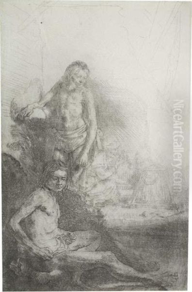 Nude Man Seated And Another Standing With A Woman And Ababy - view 1