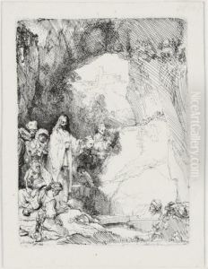 The Raising Of Lazarus: Small Plate (b., Holl. 72; H. 198; Bb. 42-b) by Harmenszoon van Rijn Rembrandt