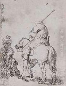 Turbaned Soldier On Horseback (bartsch 139) by Harmenszoon van Rijn Rembrandt