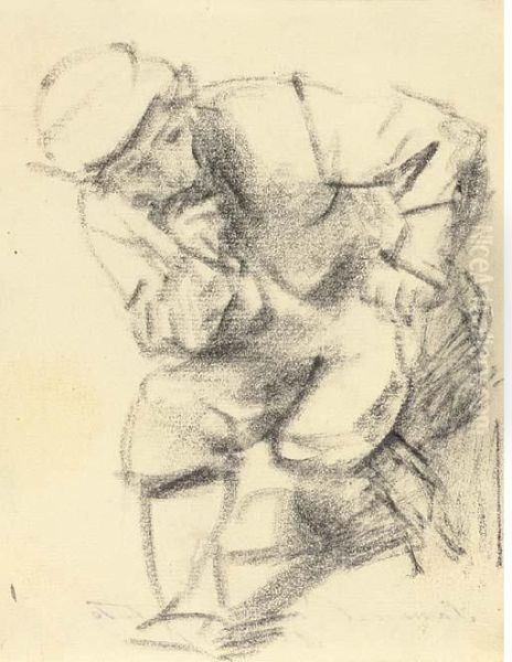 A Seated Man Leaning Forward And Looking To The Right - view 1