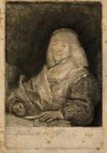 Man At A Desk Wearing A Cross And A Chain by Harmenszoon van Rijn Rembrandt