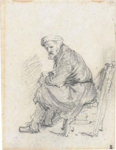 An Old Man Wearing A Turban Seated In Profile To The Left - view 1