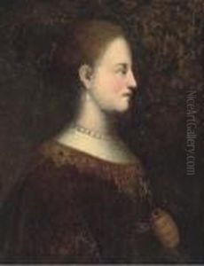 Portrait Of A Lady, Quarter-length, In A Brown Dress With Goldembroidery