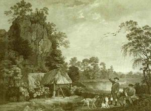 Two Gentlemen Going a Shooting, with a View of Creswell Crags, Taken on the Spot, Plate 1 by George Stubbs