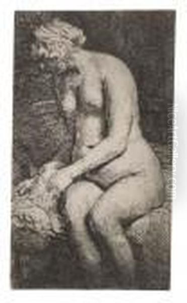 Woman Bathing Her Feet At A Brook - view 1