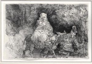 The Flight Into Egypt: Crossing A Brook (b., Holl.55; H.276; Bb.54-d) by Harmenszoon van Rijn Rembrandt