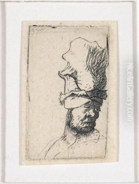 Head Of A Man In A High Cap (b., Holl.302; H.39; Bb.31-2) - view 1