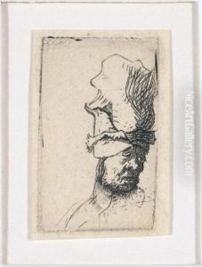 Head Of A Man In A High Cap (b., Holl.302; H.39; Bb.31-2) by Harmenszoon van Rijn Rembrandt