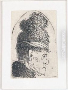Grotesque Profile: Man In A High Cap (b., Holl.326; H.68; Bb.31-14)
