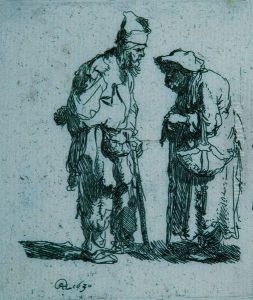Beggar Man And A Beggar Woman Conversing by Harmenszoon van Rijn Rembrandt