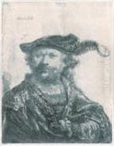 Self Portrait In A Velvet Cap With Plume (b., Holl. 20; H. 156; Bb. 38-b) by Harmenszoon van Rijn Rembrandt