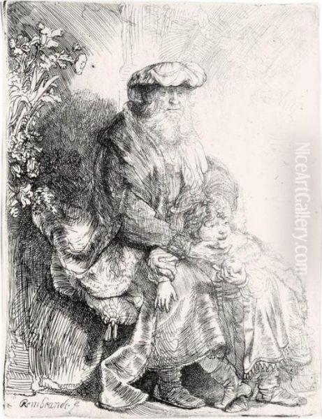 Abraham Caressing Isaac (b., Holl.33; H.148; Bb.37-2) - view 1