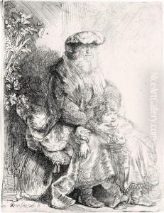 Abraham Caressing Isaac (b., Holl.33; H.148; Bb.37-2) by Harmenszoon van Rijn Rembrandt