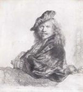 Self-portrait Leaning On A Stone Still by Harmenszoon van Rijn Rembrandt