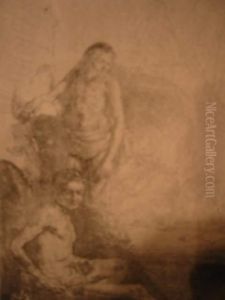 Nude Man Seated And Another Standing With A Woman And Ababy by Harmenszoon van Rijn Rembrandt