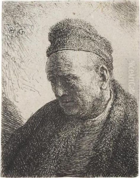 Beardless Man In Fur Cloak And Cap: Bust (b., Holl.307; H.84; Bb.rej.55) - view 1