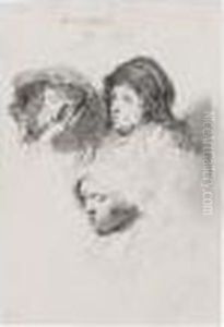 Three Heads Of Women: One Asleep (b., Holl.368; H.152; Bb.37-d) by Harmenszoon van Rijn Rembrandt