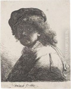 Self Portrait In A Cap And Scarf With The Face Dark: Bust (b., Holl.17; H.108; Bb.33-g) by Harmenszoon van Rijn Rembrandt
