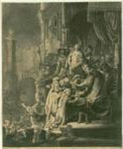 Christ Before Pilate: Large Plate (b., Holl. 77; H. 143; Bb. 35-k) by Harmenszoon van Rijn Rembrandt