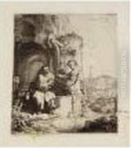 Christ And The Woman Of Samaria Among Ruins (b., Holl.71; H.122; Bb.34-l)