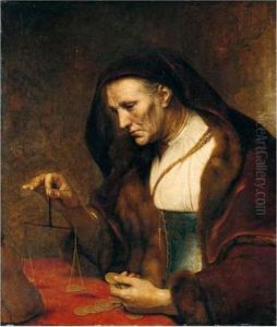 An Old Woman Weighing Gold Coins by Harmenszoon van Rijn Rembrandt