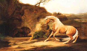 A horse frightened by a lion A horse frightened by a lion