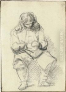 A Seated Man With Long Hair, His Hands Folded