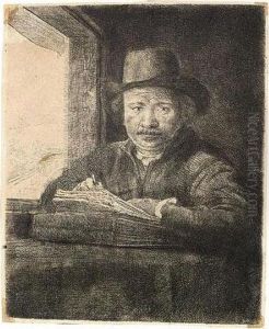 Self Portrait Drawing At A Window (b., Holl.22; H.229; Bb.48-a)