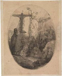 Christ Crucified Between The Two Thieves: An Oval Plate by Harmenszoon van Rijn Rembrandt