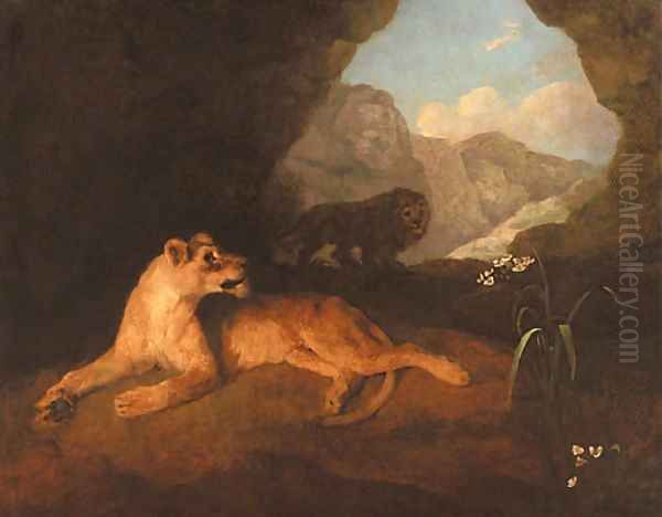 A lion and lioness in a cave - view 1