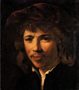 Portrait Of A Gentleman, Head And Shoulders, Wearing A Black Jacket And A Red Cap by Harmenszoon van Rijn Rembrandt