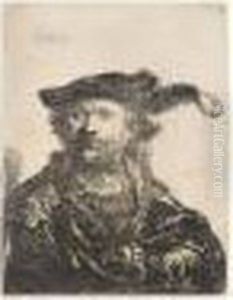 Self-portrait In A Velvet Cap And Plume (b., Holl.20, H.156; Bb.38-b) by Harmenszoon van Rijn Rembrandt