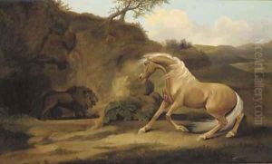 A horse startled by a lion