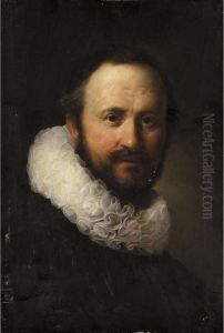 Portrait Of A Man, Head And Shoulders, Wearing A Black Coat With A White Ruff