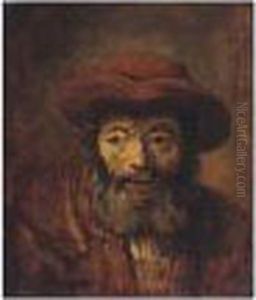 Portrait Of A Bearded Man, Head And Shoulders, Wearing A Brown Hat by Harmenszoon van Rijn Rembrandt