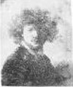 Self Portrait With Curly Hair And White Collar: Bust (b., Holl.1; H.33; Bb.30-11) by Harmenszoon van Rijn Rembrandt