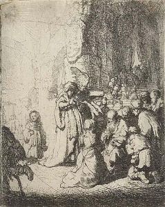 The Presentation In The Temple With An Angel: Small Plate by Harmenszoon van Rijn Rembrandt