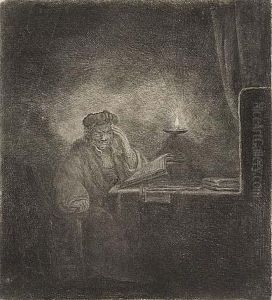 A Student At A Table By Candlelight