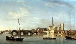 The Building of Westminster Bridge with an imaginary view of Westminster Abbey, c.1742 by Samuel Scott