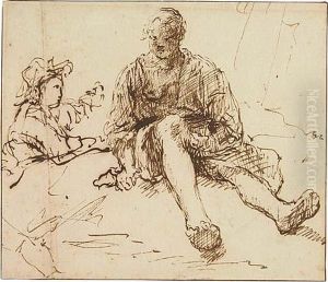 A Young Woman In Nightclothes
Seated On A Bed, With A Young Man Behind Her.<</b> by Harmenszoon van Rijn Rembrandt